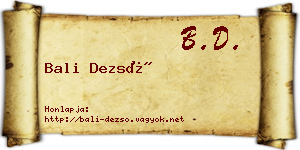 Bali Dezső névjegykártya